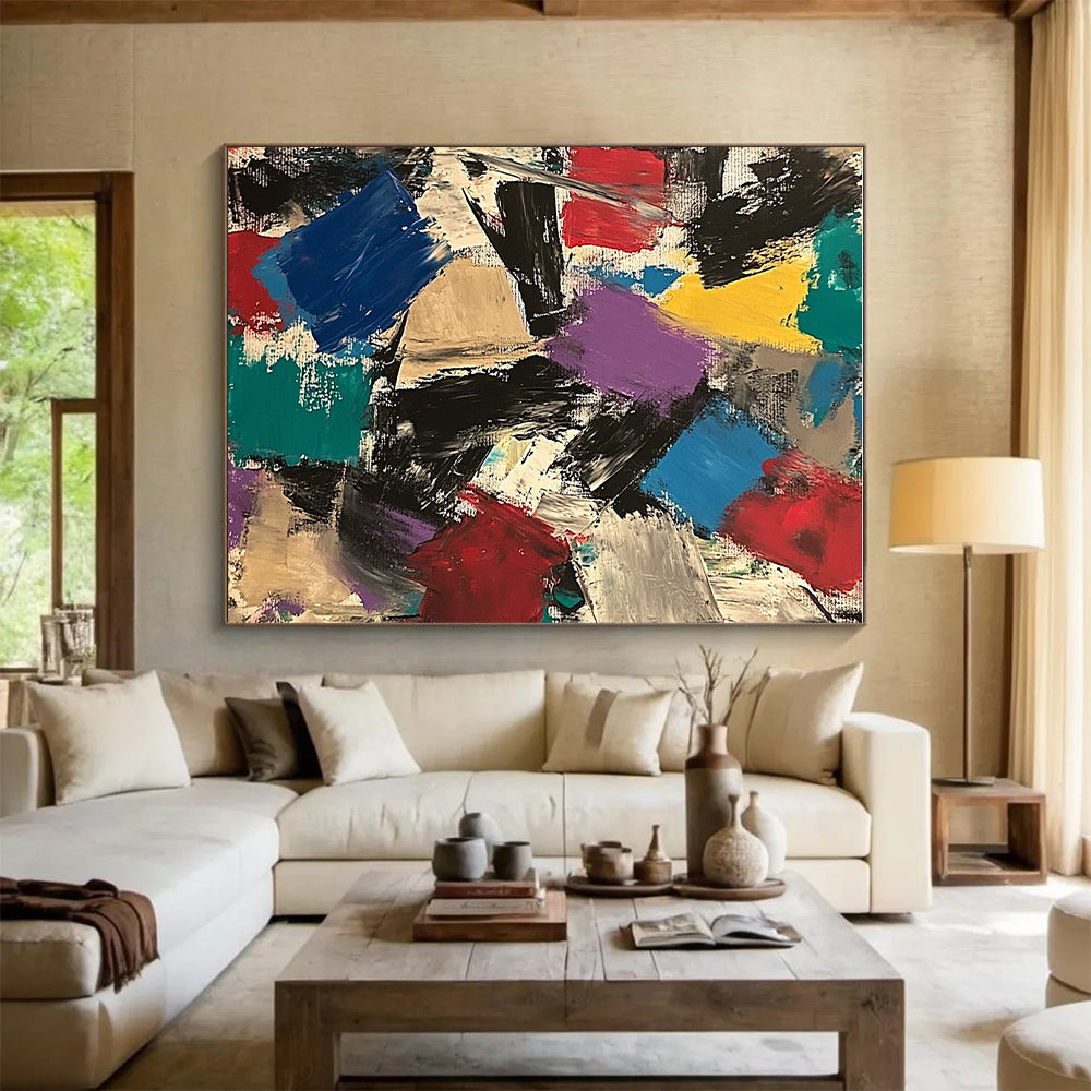 Colorful Patchwork Abstract Painting with Eclectic Shapes GER777