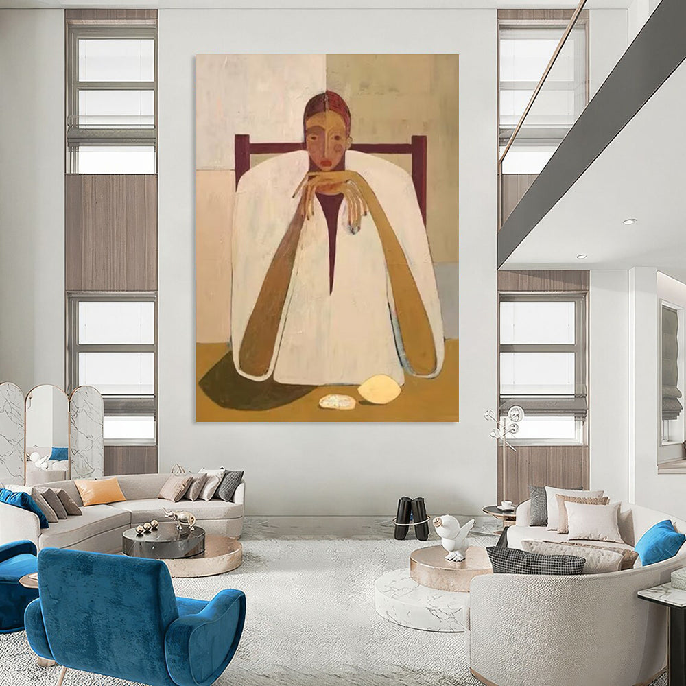 Seated Figure in White Cloak Abstract Portrait Painting ADGE142