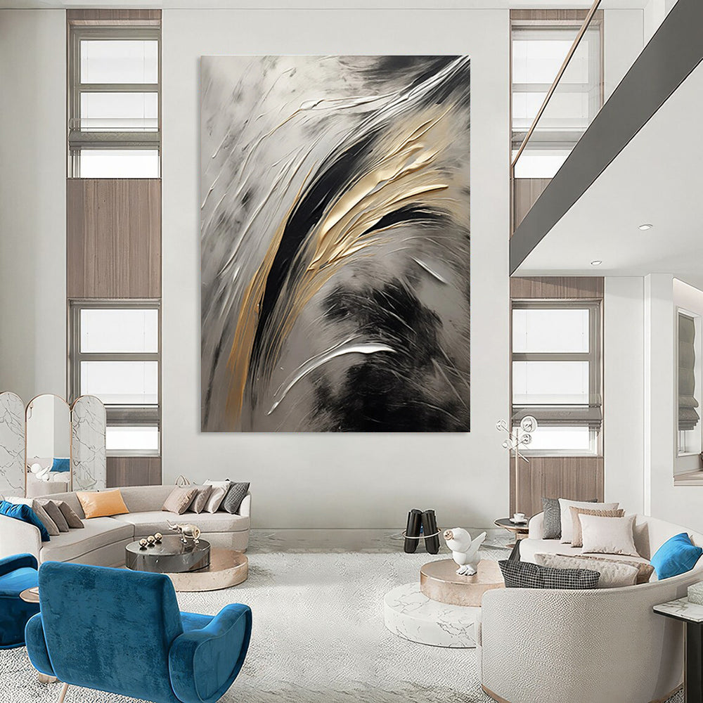 Metallic Textured Abstract Painting with Gold, Silver, and Black ADGE126