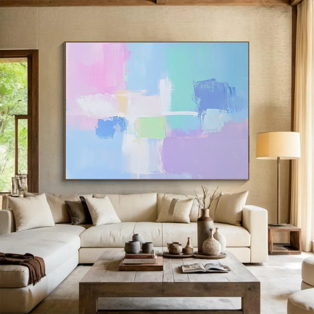 Pastel Color Block Abstract Painting with Soft Rainbow Hues DYP414