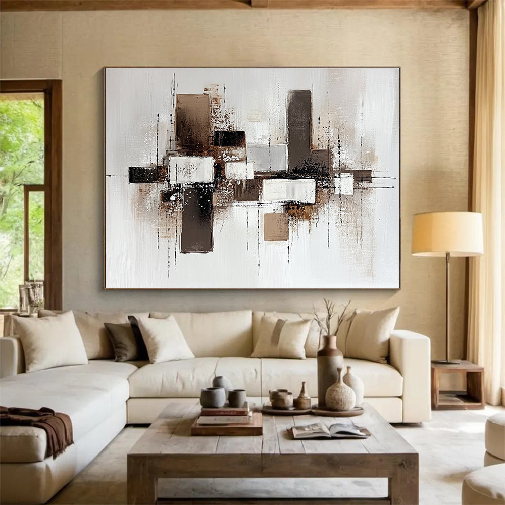 Neutral Tones Abstract Painting with Brown and White Shades DYP372