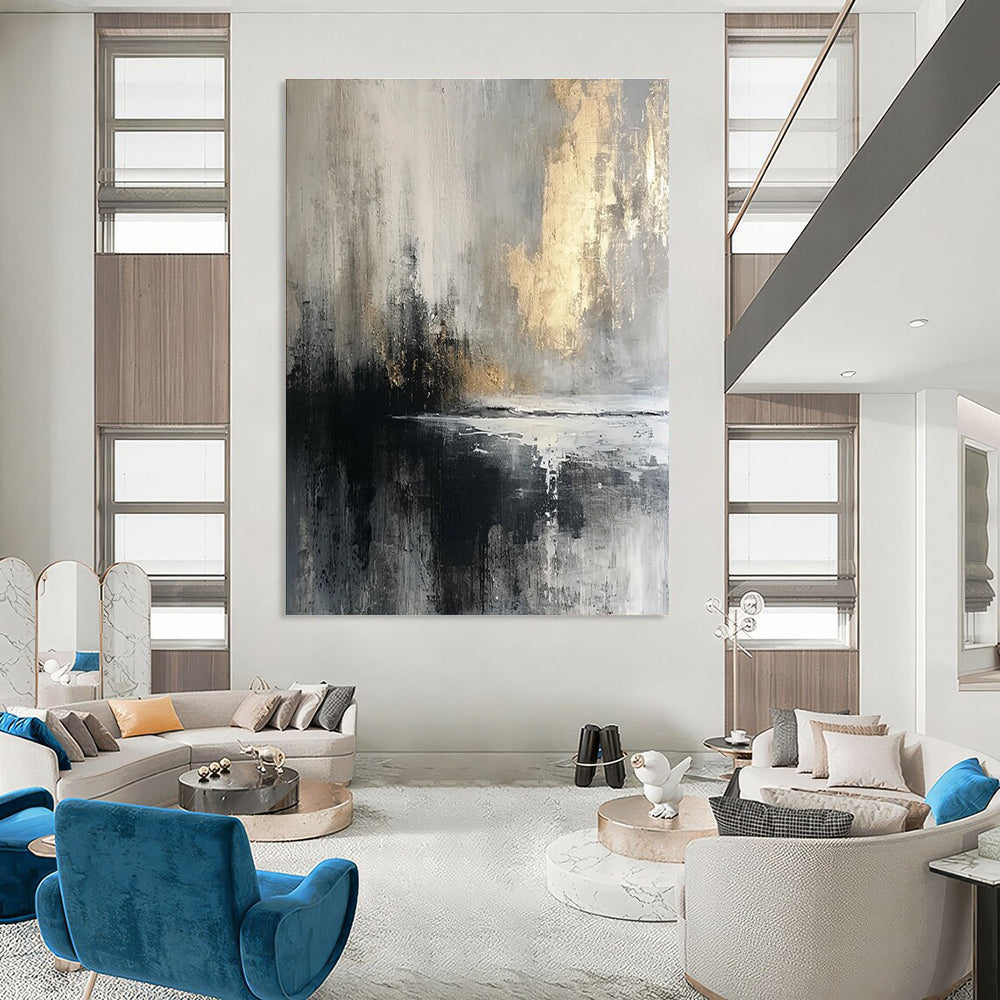 Gray and Gold Abstract Painting with Misty Ambiance ADGE067