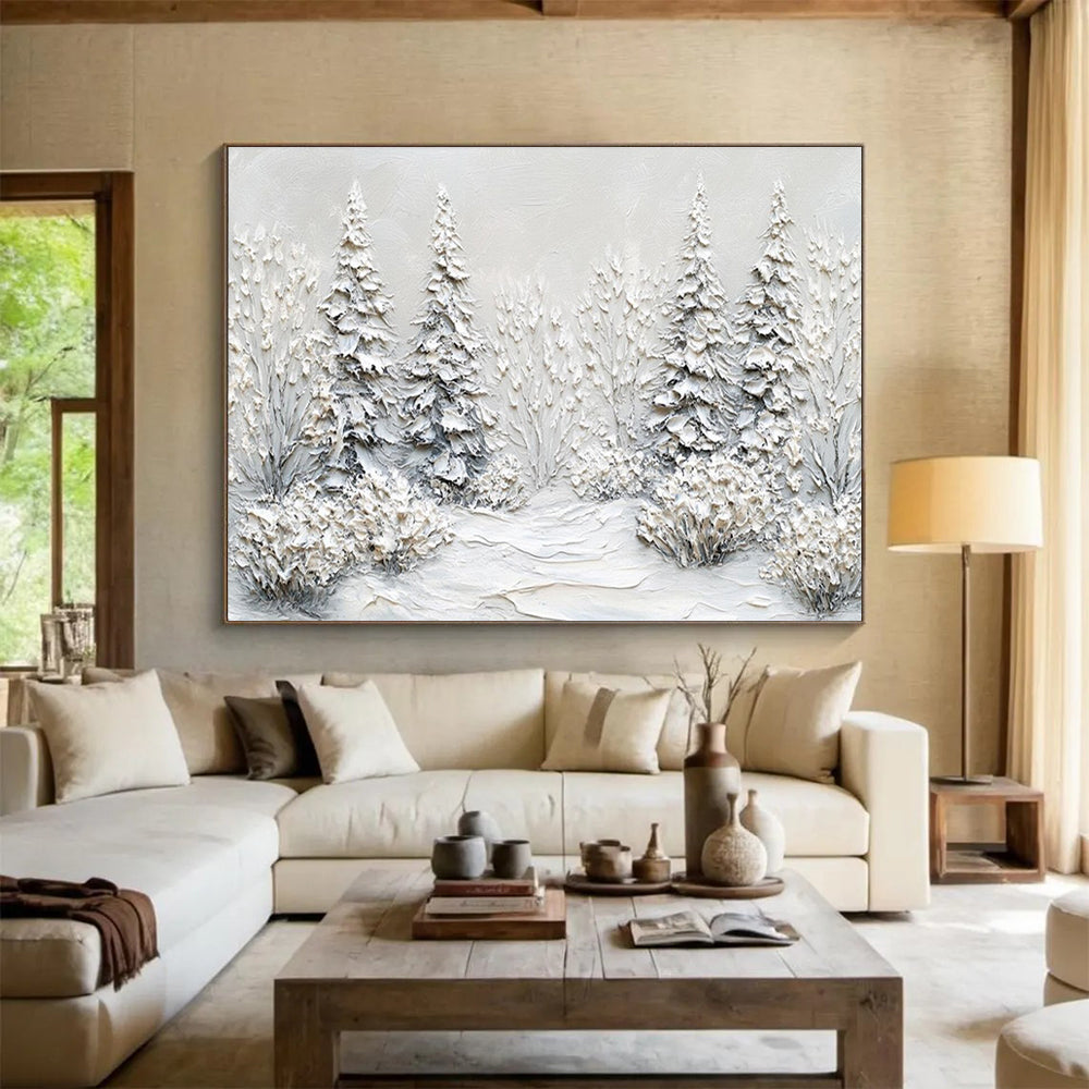 Textured Snowy Forest Abstract Painting THY422