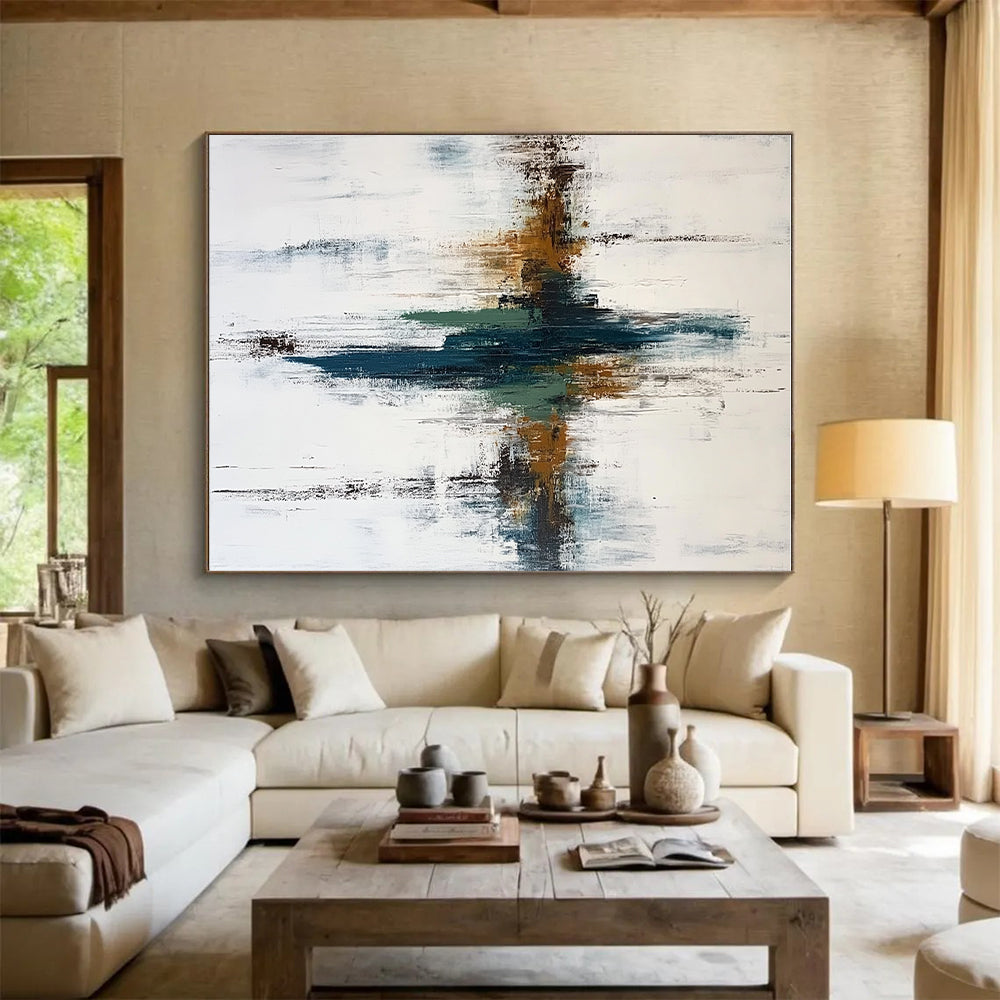 Teal Brown Abstract Painting with Subtle Gradients GER498