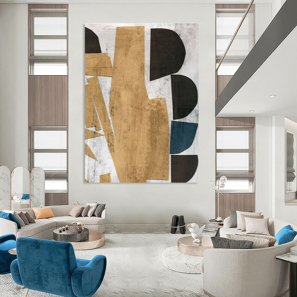 Geometric Abstract with Neutral and Blue Tones Painting ADGE216