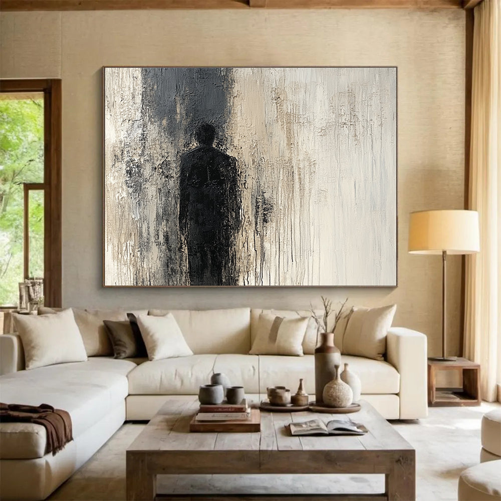 Black Silhouette Abstract Painting with Textured Background DYP212