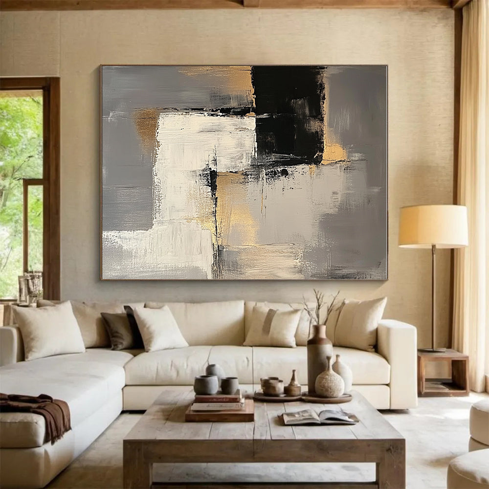 Gray Gold and Black Abstract Painting with Subtle Textures GER688