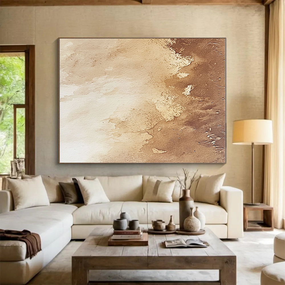 Brown and Beige Gradient Watercolor Abstract Painting with Subtle Textures GER004