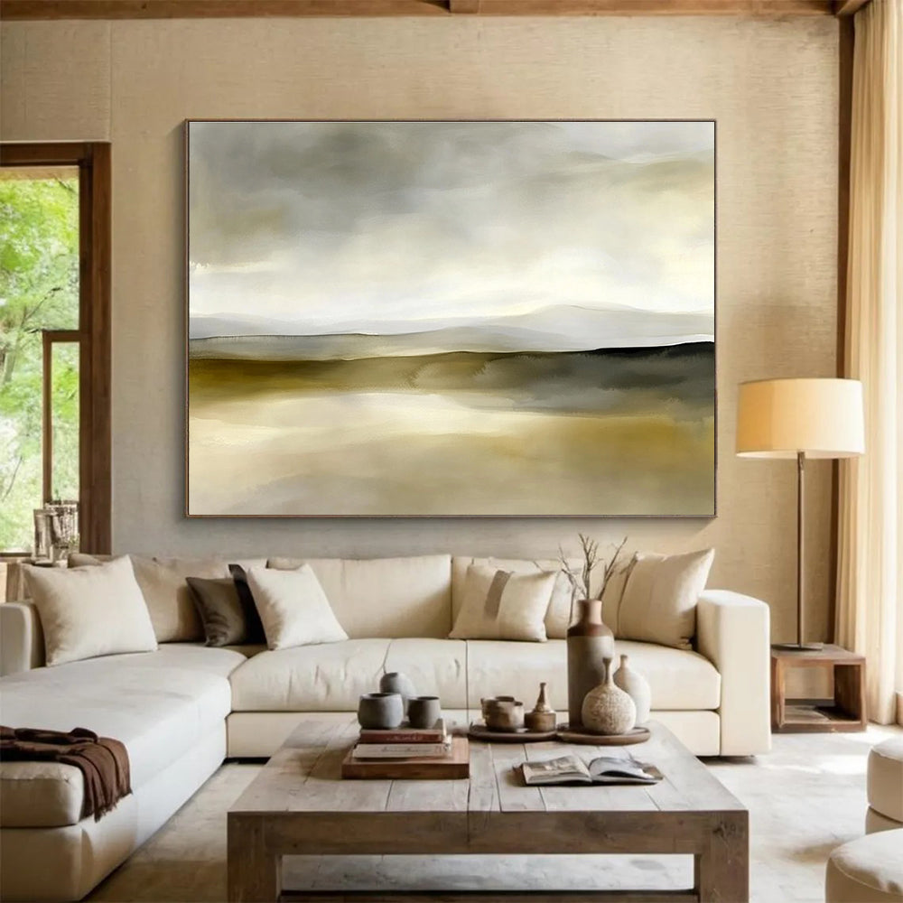 Neutral Landscape Abstract Painting in Gray and Beige DYP447
