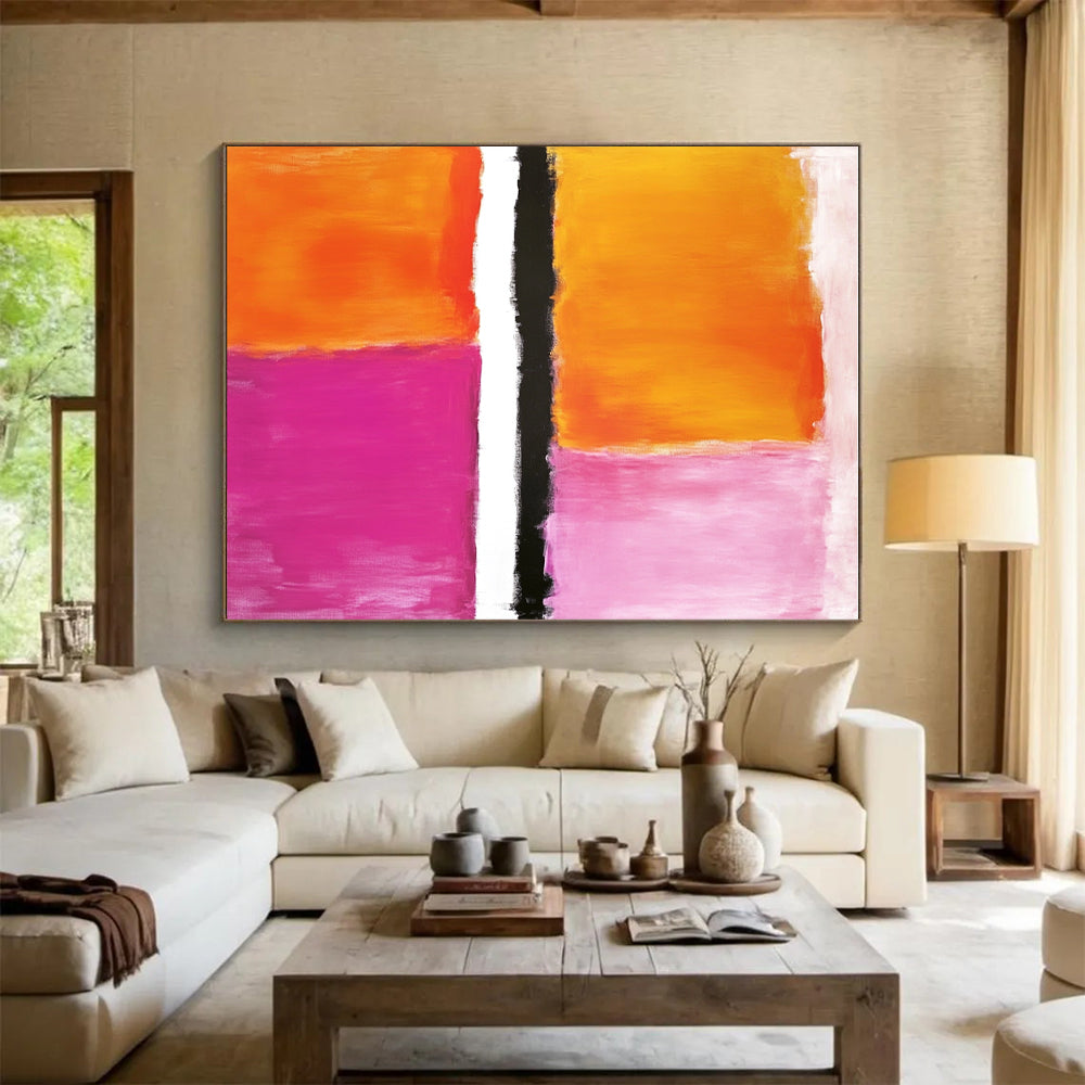Orange and Pink Abstract Painting with Bold Color Blocks GER141