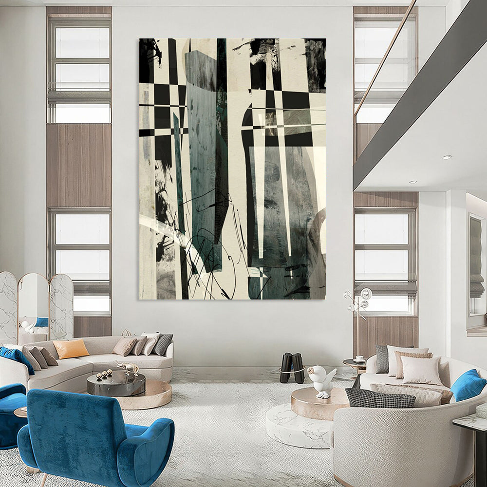 Checkered Abstract with Mixed Media and Dynamic Marks Painting ADGE218