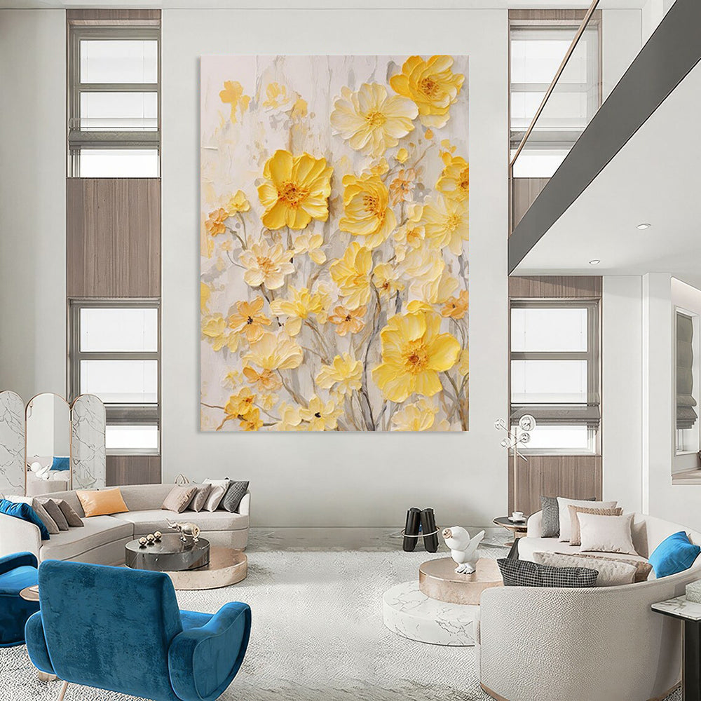 Yellow Flower Relief Abstract Painting with Textured Petals ADGE289