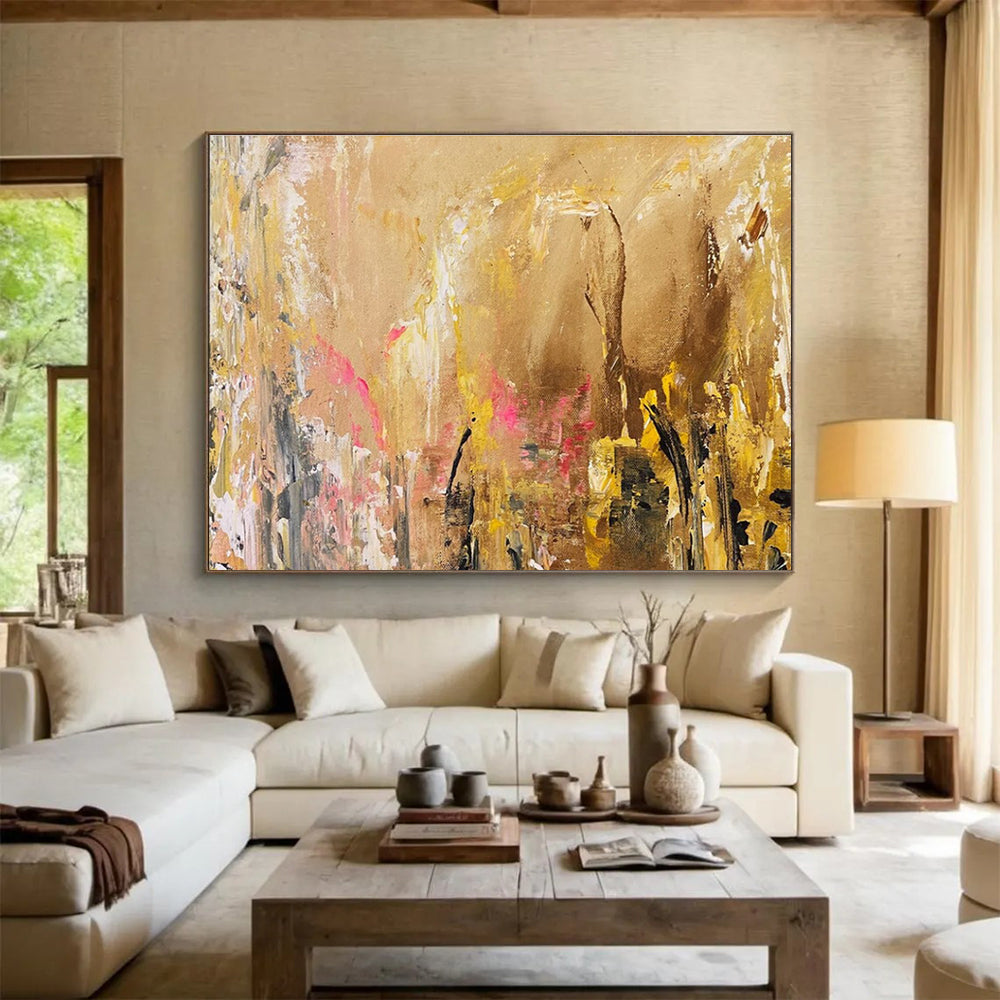 Beige Pink Abstract Painting with Soft - Romantic Tones THY378