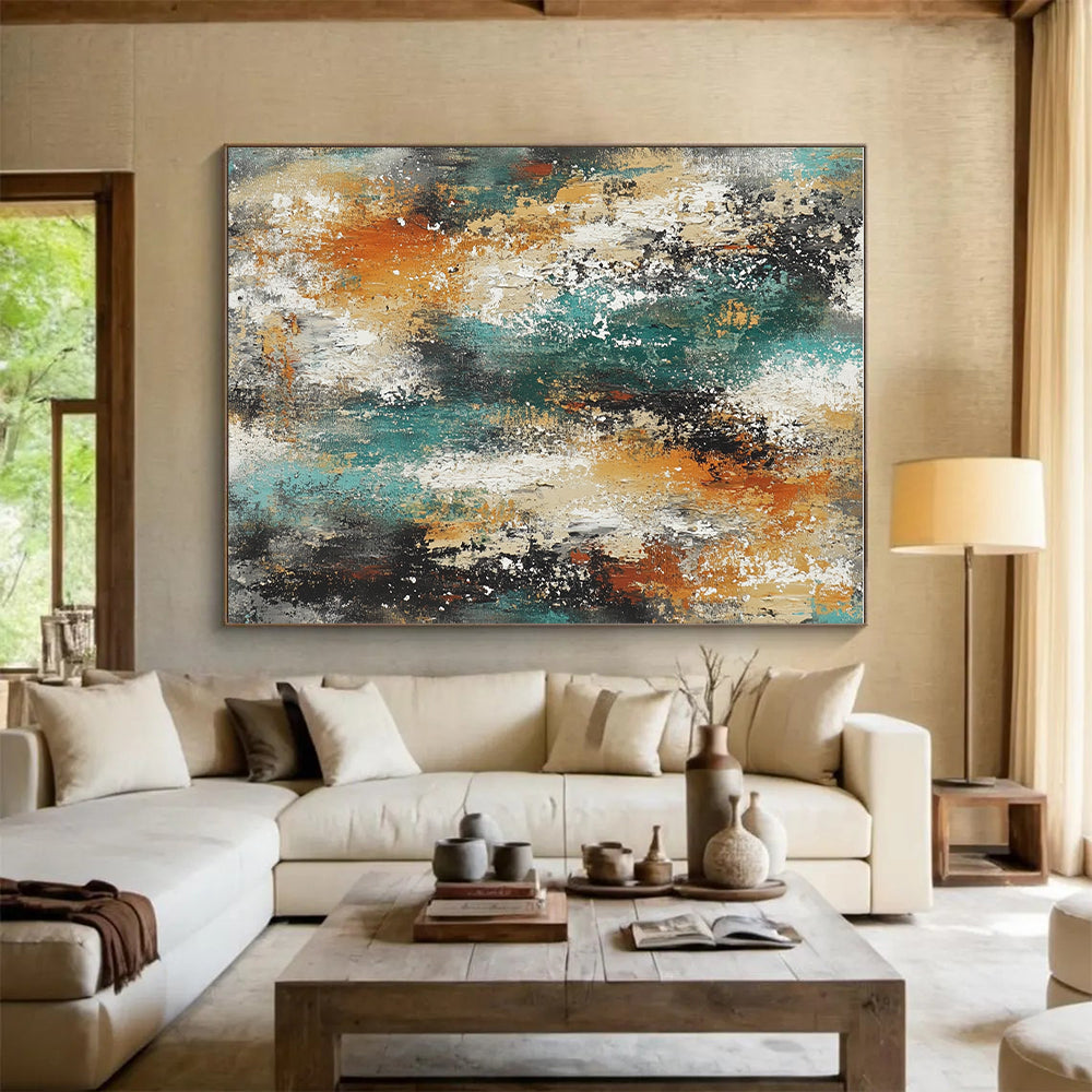 Teal Orange Abstract Painting with Textured Layers GER783