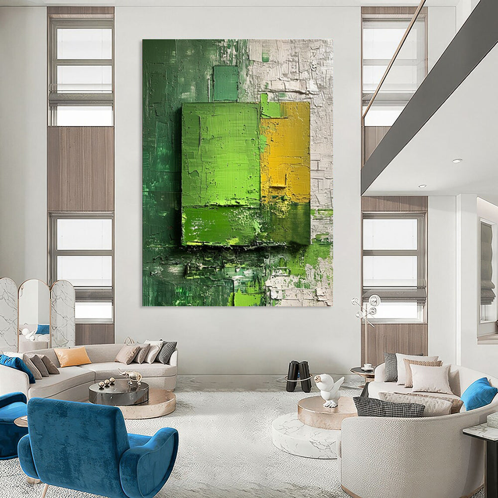 Green Yellow White Textured Abstract Painting ADGE030