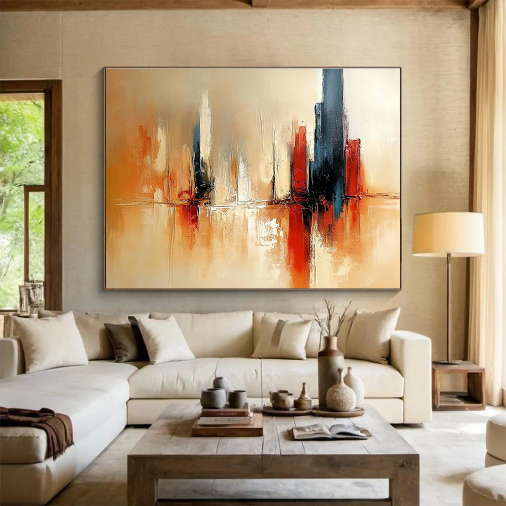 Earth - Toned Cityscape Abstract Painting with Reflective Textures DYP257