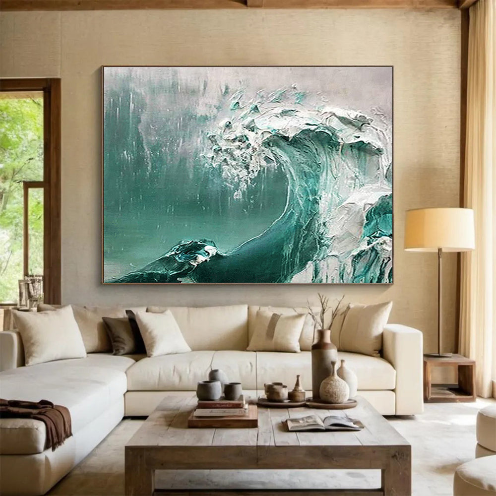 Turquoise Wave Abstract Painting with Textured Layers THY232