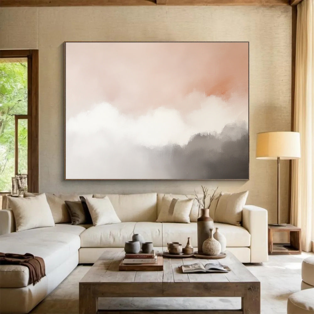 Soft Cloud Abstract Painting with Peach and Gray Tones DYP518