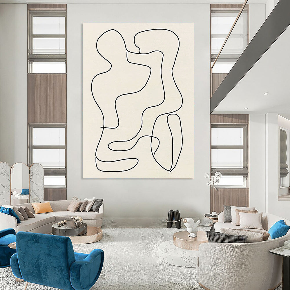 Large abstract line drawing of organic shapes in black on light gray, inspired by Matisse's minimalistic style for a striking aesthetic touch.STSC121