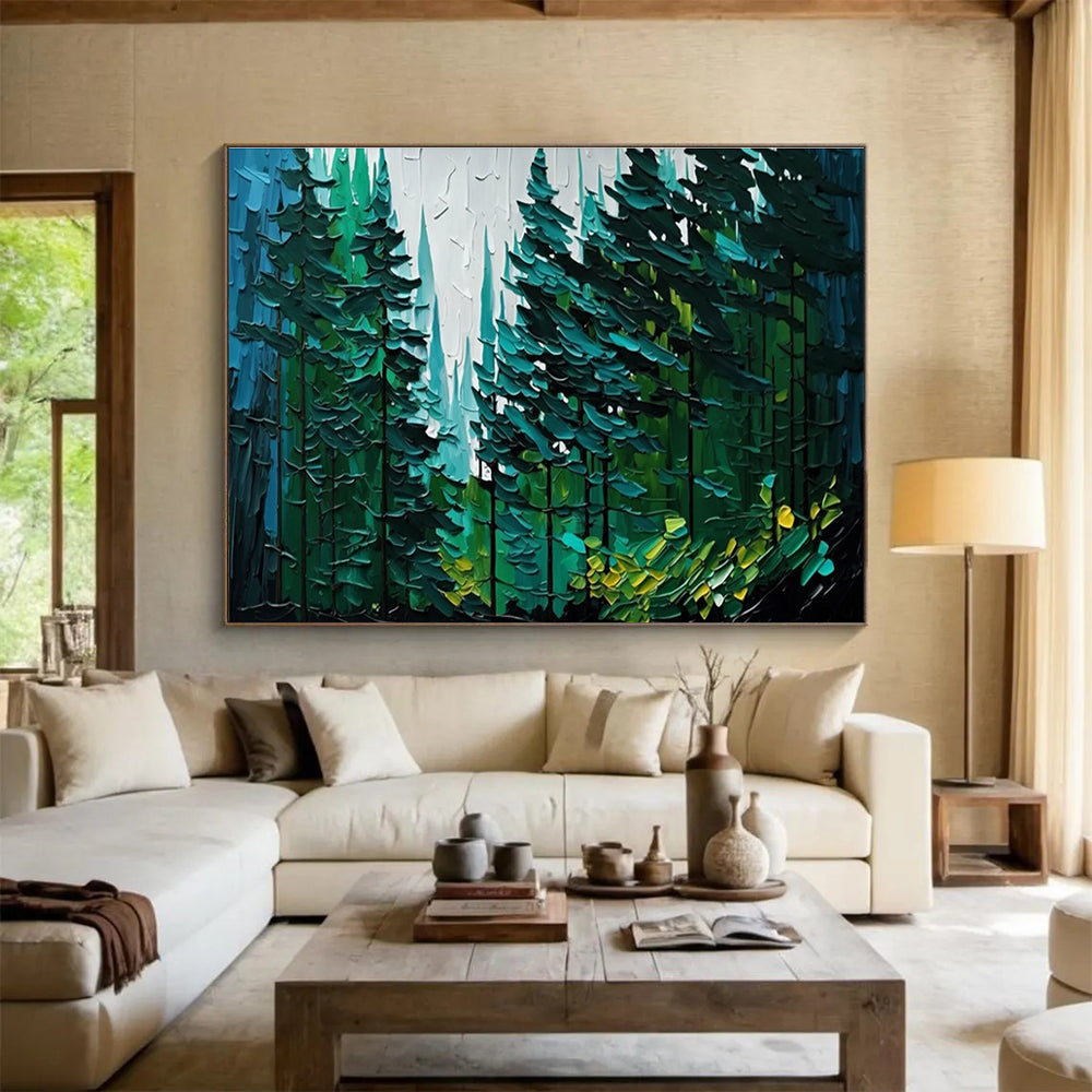 Forest Texture Abstract Painting with Greens and Blues THY308