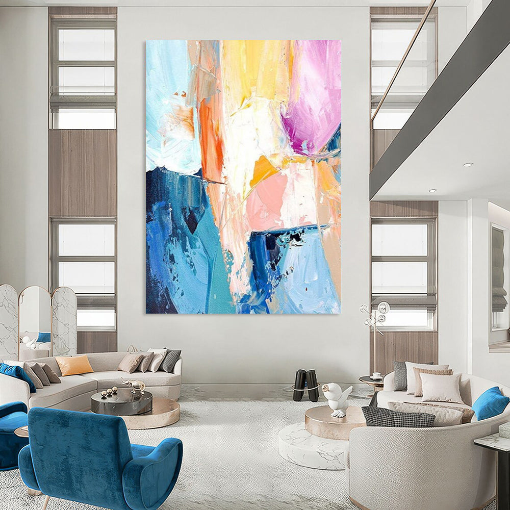 Colorful Geometric Abstract Painting with Blue and Orange Tones ADGE280