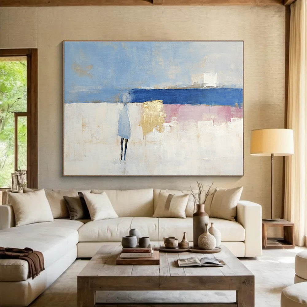 Figure on Beach Abstract Painting with Soft Color Palette DYP186