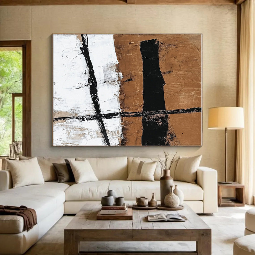 Brown Black and White Abstract Painting with Textured Layers GER188
