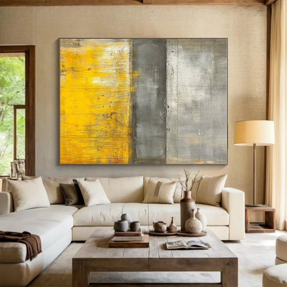 Gray and Yellow Abstract Painting with Subtle Gradients GER541