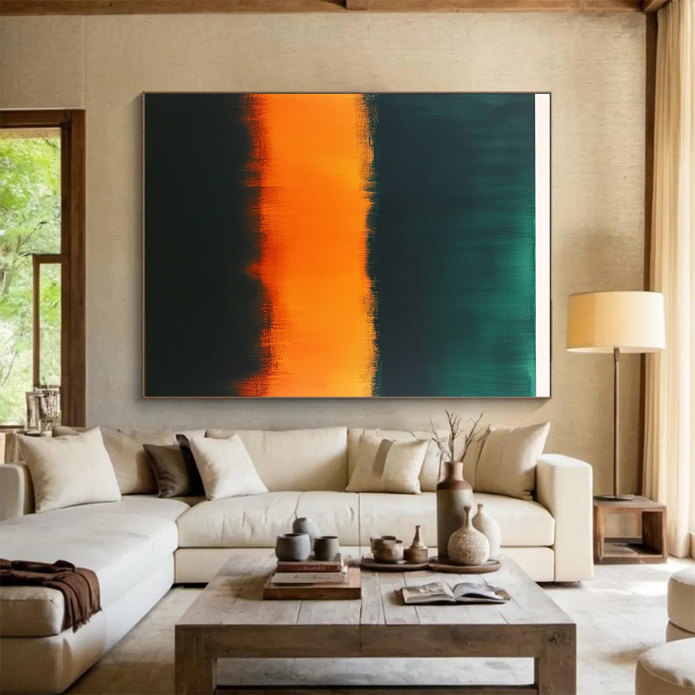 Green and Orange Abstract Painting with Bold Color Bands GER156
