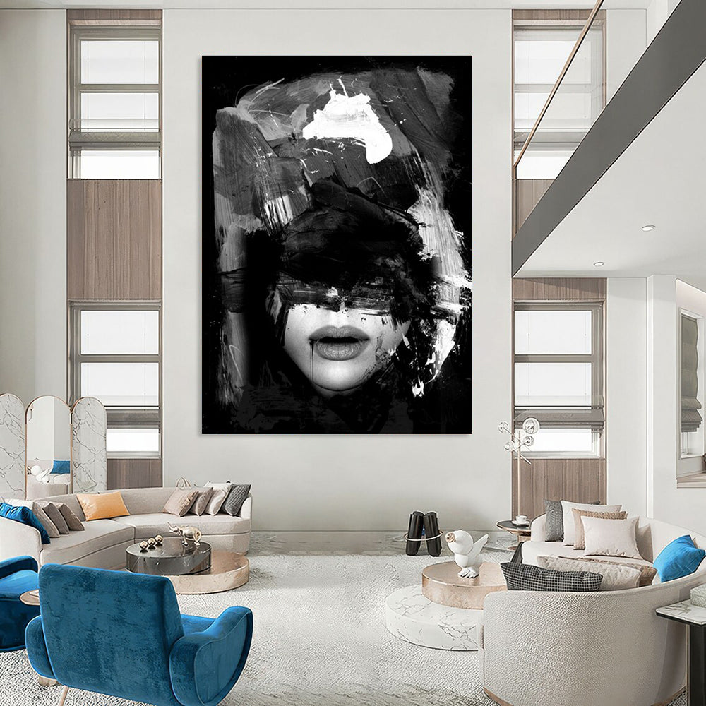 Black and White Abstract Portrait Painting ADGE232