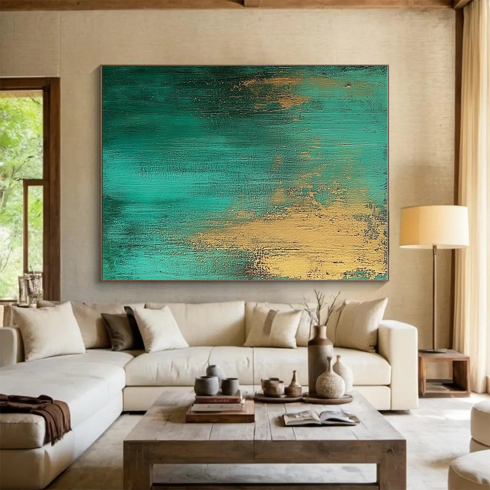 Green Gold Abstract Painting with Textured Surfaces GER708