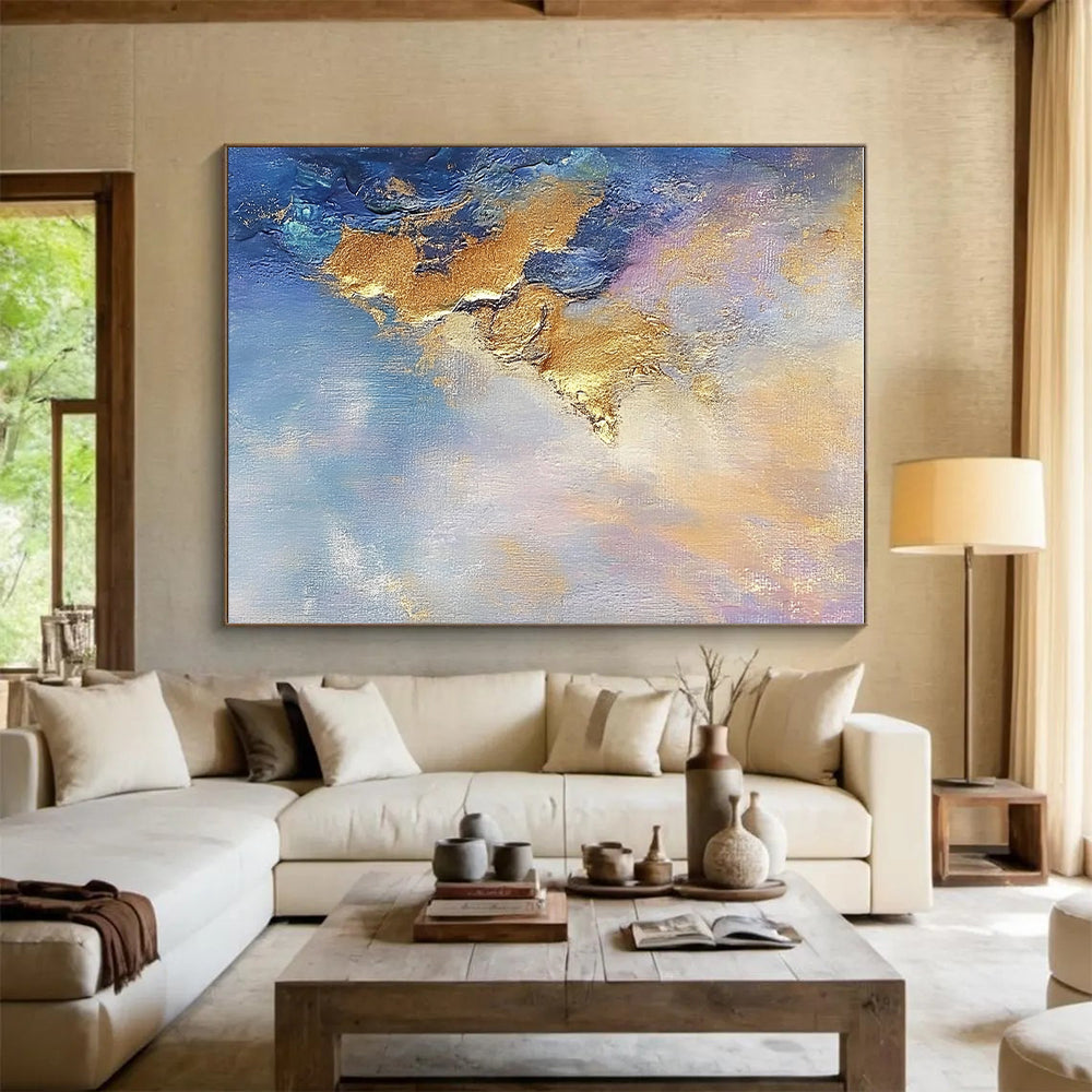 Blue and Gold Abstract Painting with Textured Surfaces GER625