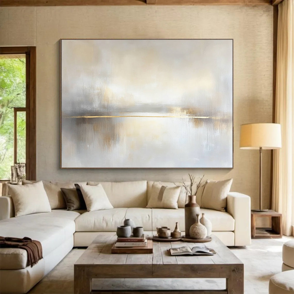 Minimalist Gold - Accented Lake Abstract Landscape Painting DYP295