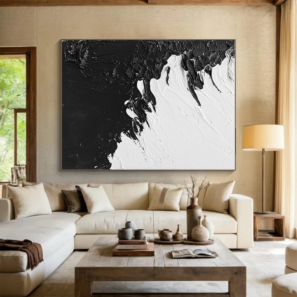 Black White Textured Edges Abstract Painting GER825