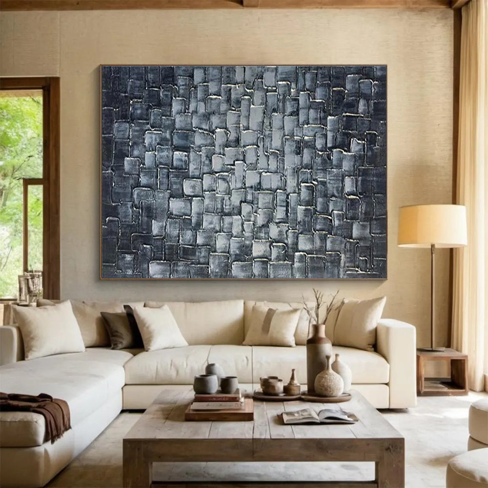 Textured Grid Abstract Painting with Monochromatic Shades THY276