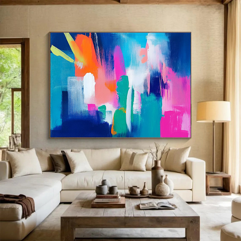 Bright Color Block Abstract Painting with Blue Background DYP153