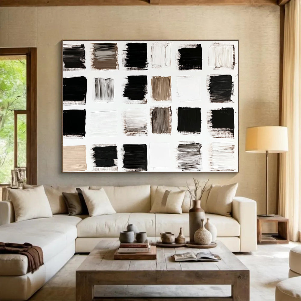 Monochrome Palette Abstract Painting with Black and White Swatches GER111