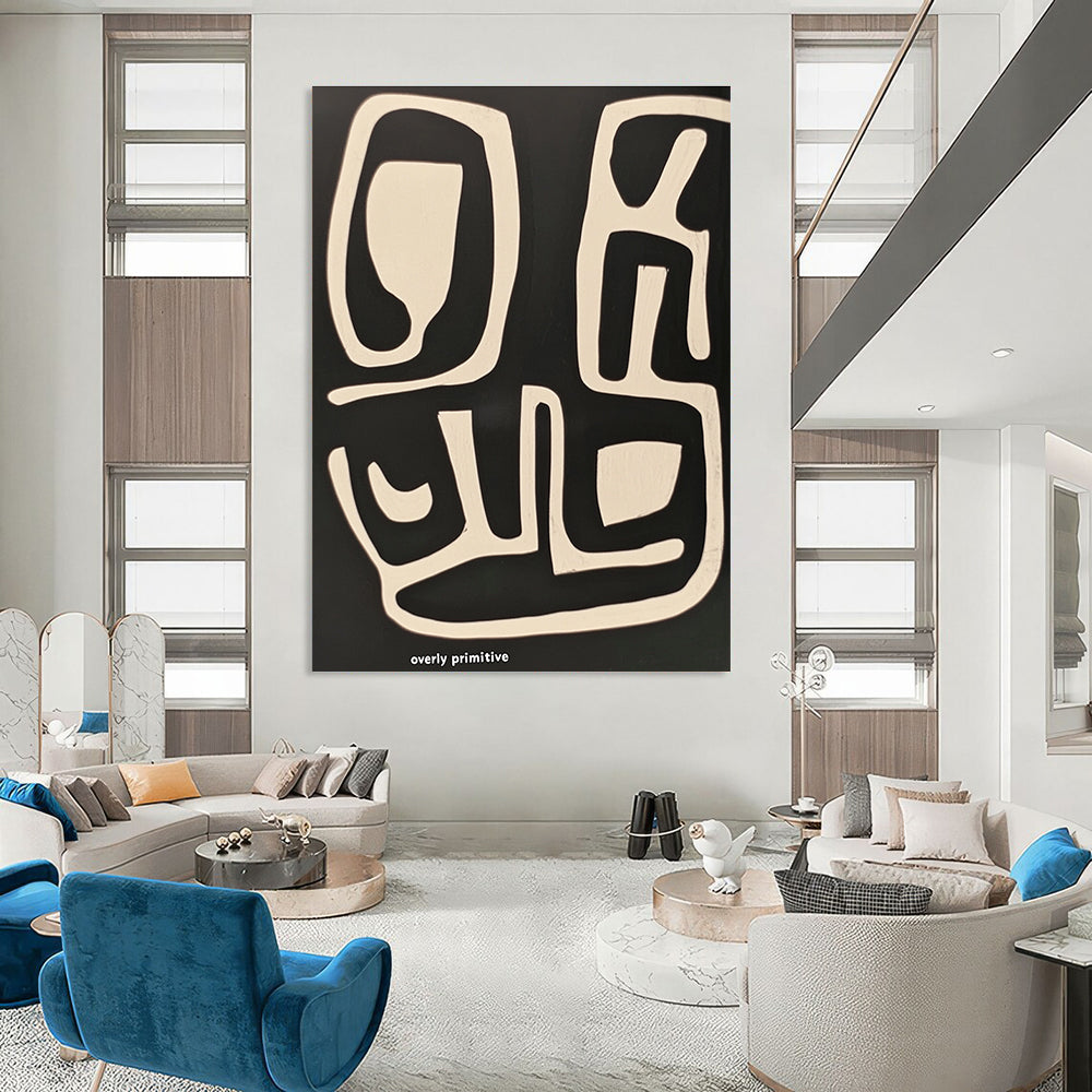 Large abstract painting featuring thick brush strokes and bold white text on a vibrant background ideal for modern decor.STSC1211