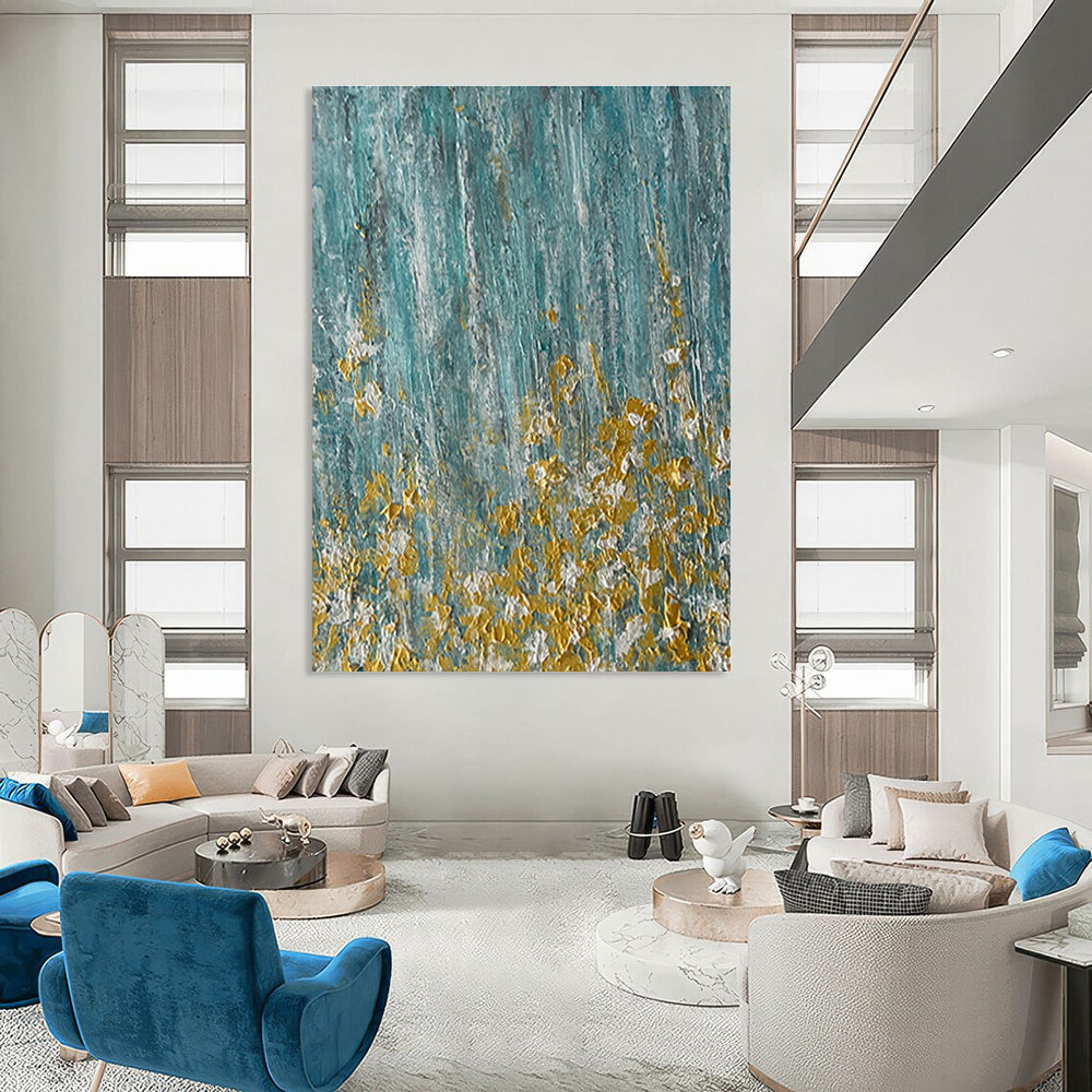 Turquoise - Gold Abstract Painting with Speckled Details ADGE462