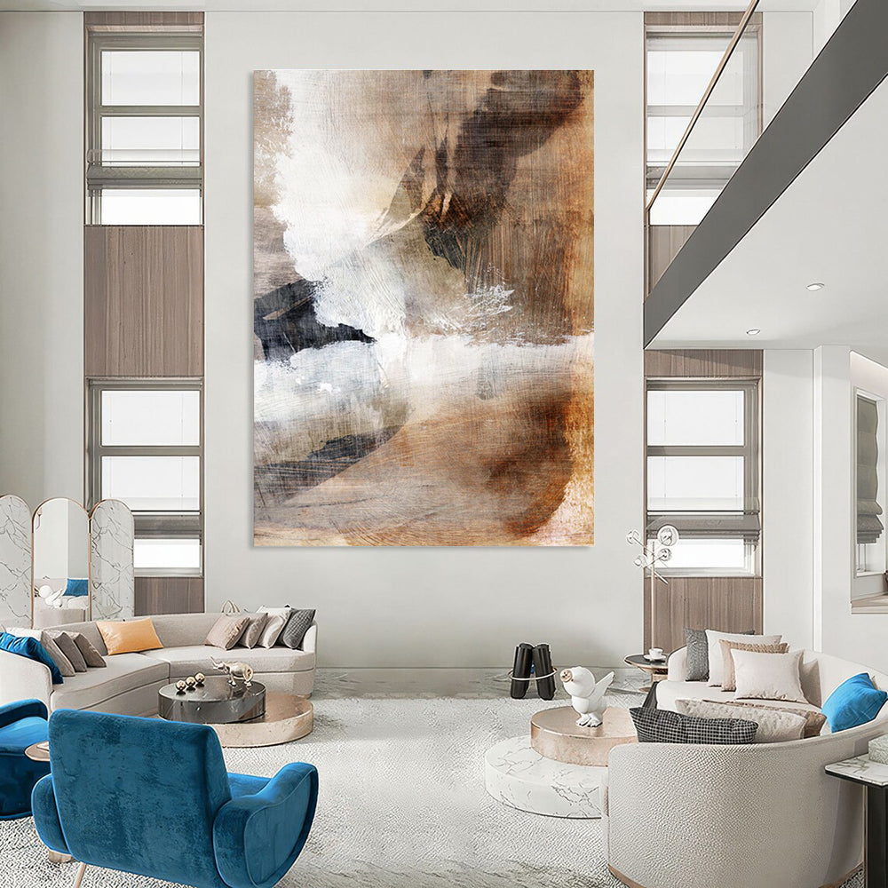 Earth - toned Abstract with White Accents and Textured Surfaces Painting ADGE209