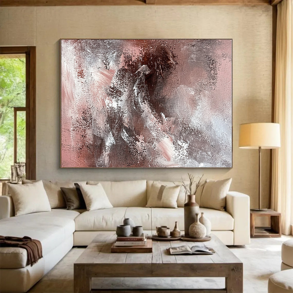 Pink Gray Textured Abstract Painting with Layered Brushstrokes GER770