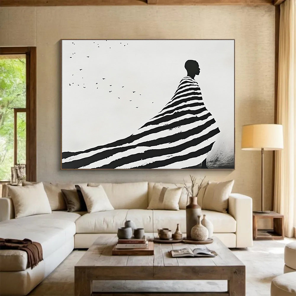Striped Cloak Figure - Minimalist Silhouette Abstract Painting DYP019