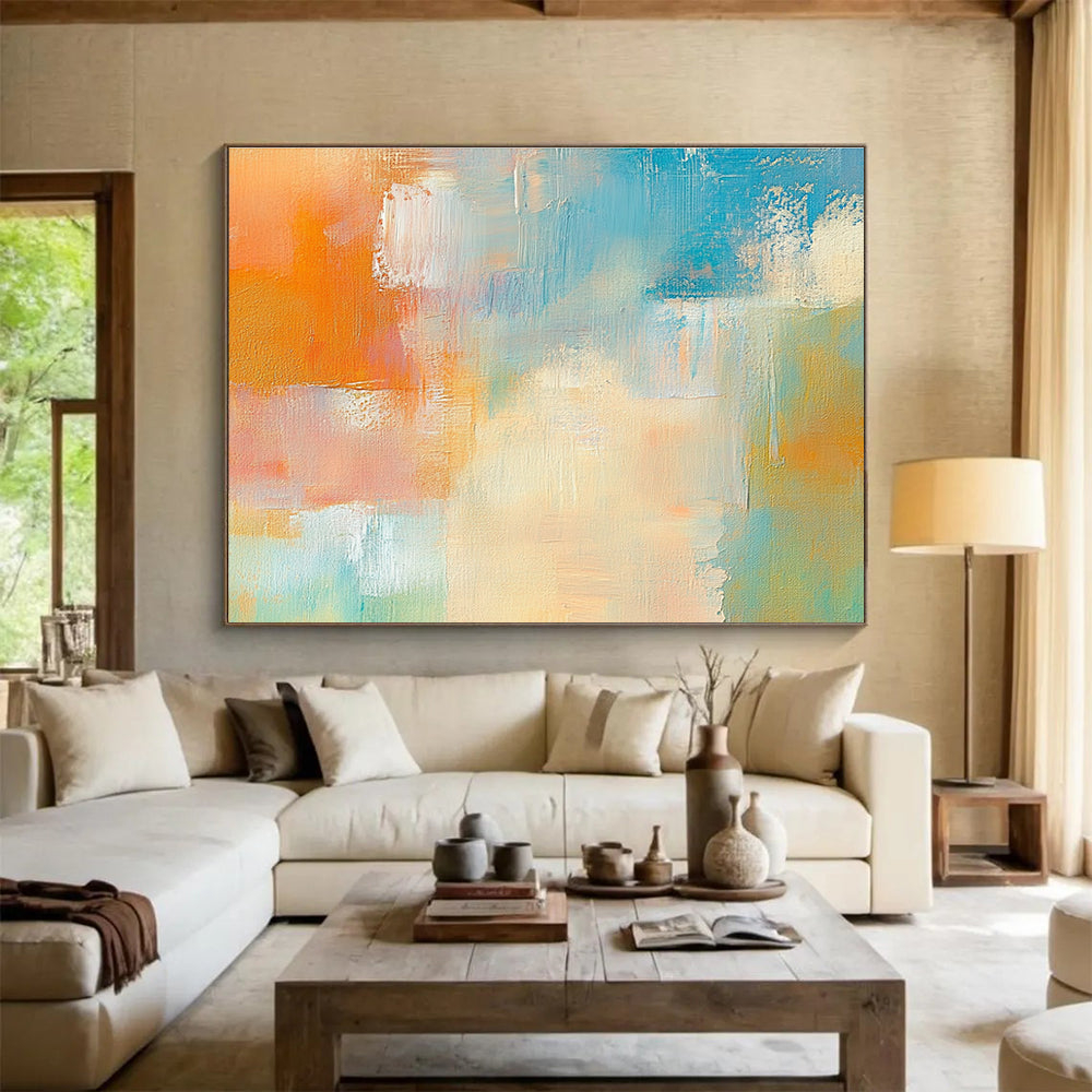 Colorful Abstract Blocks Painting with Orange Blue and Pink Hues DYP283