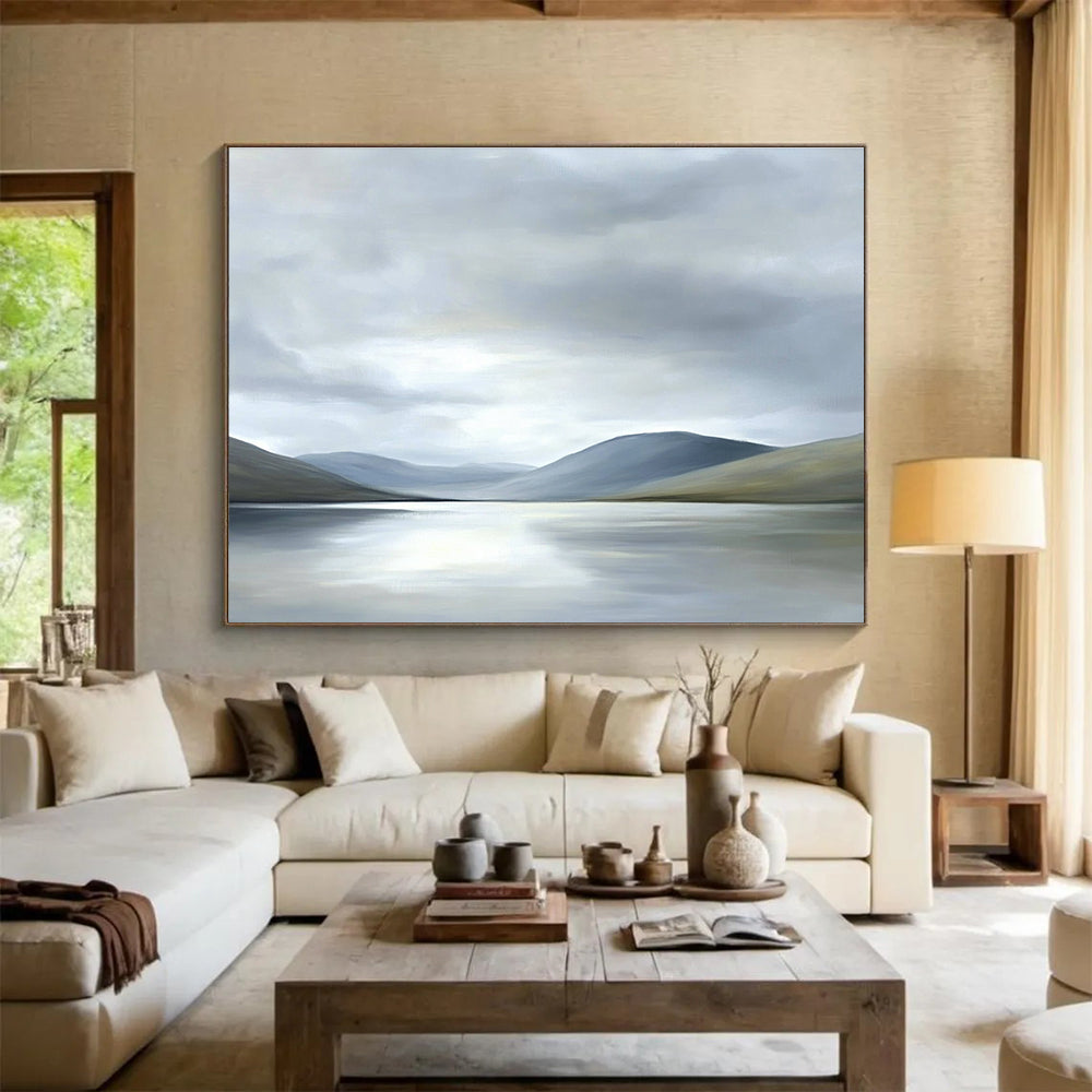 Gray - Toned Lake and Mountains Abstract Landscape Painting DYP290