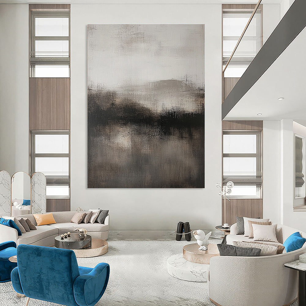 Large abstract artwork featuring neutral tones in gray and black with subtle textures for a sophisticated decor touch.STSC080