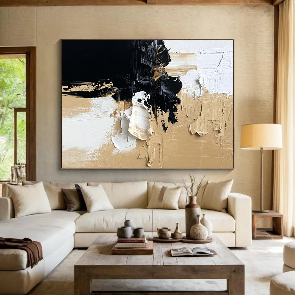 Textured Neutral Abstract with Black White and Beige GER363