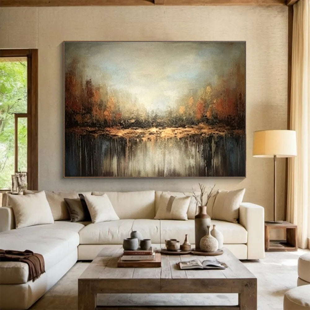 Brown Green Forest Reflection Abstract Painting THY059