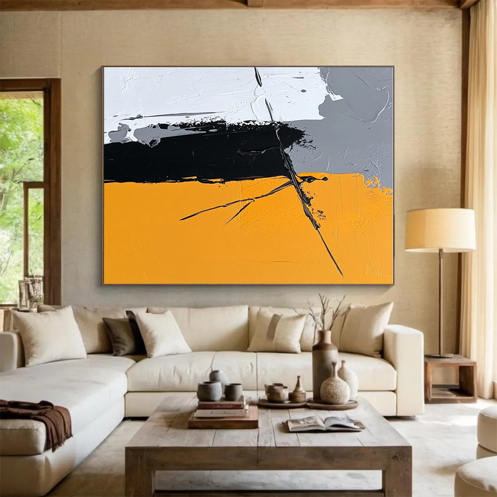 Gray Yellow Dynamic Lines Abstract Painting GER831