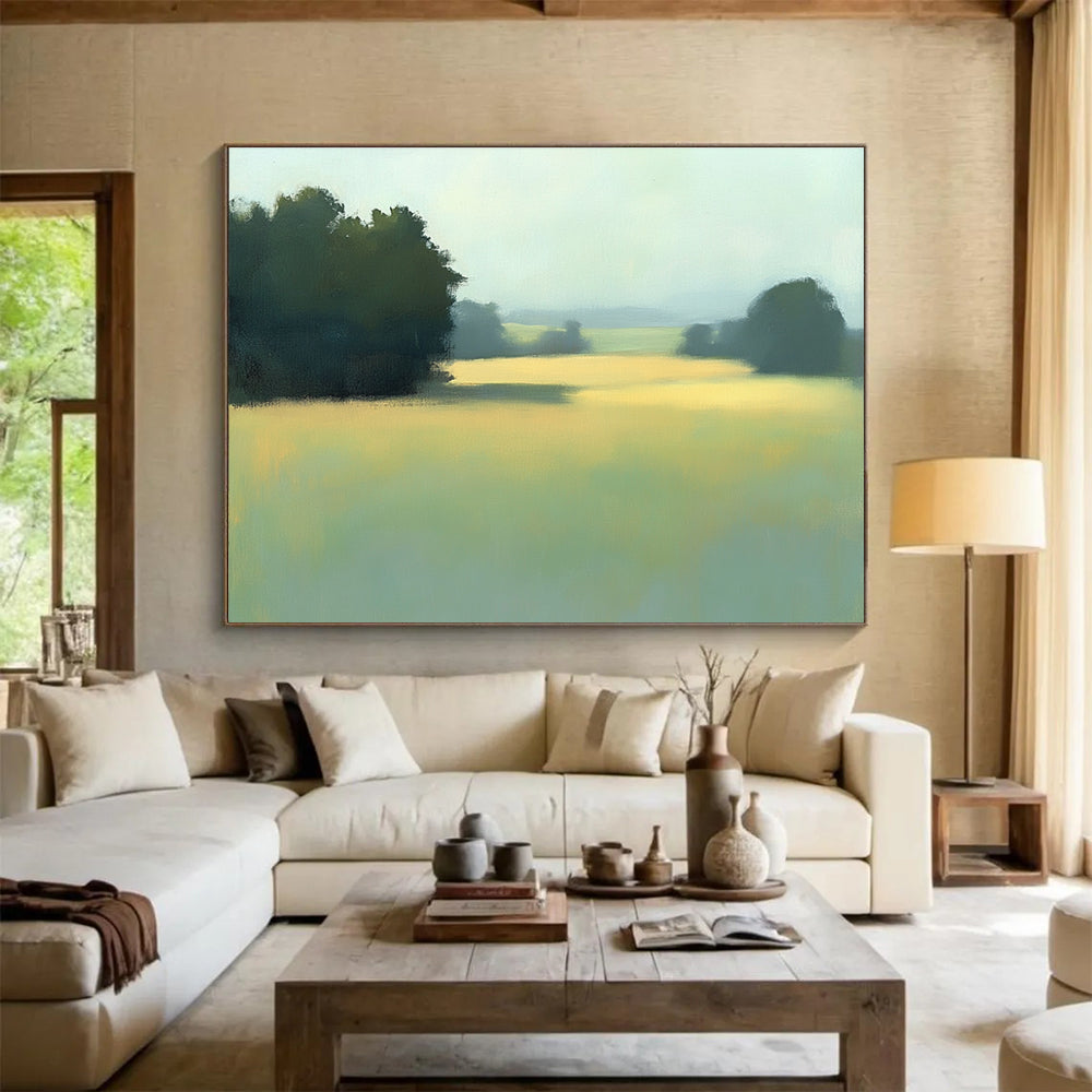 Soft Toned Misty Field Landscape Abstract Painting DYP091