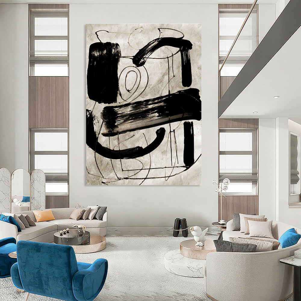 Black and White Bold Brushstrokes Abstract Painting ADGE169